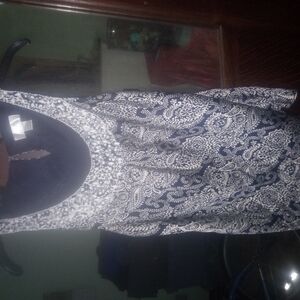 Navy and White Paisley Dress